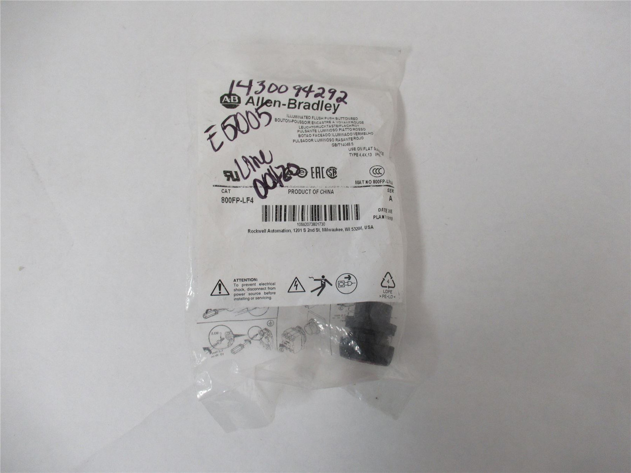 Allen-Bradley 800FP-LF4; Pushbutton Flush 22mm