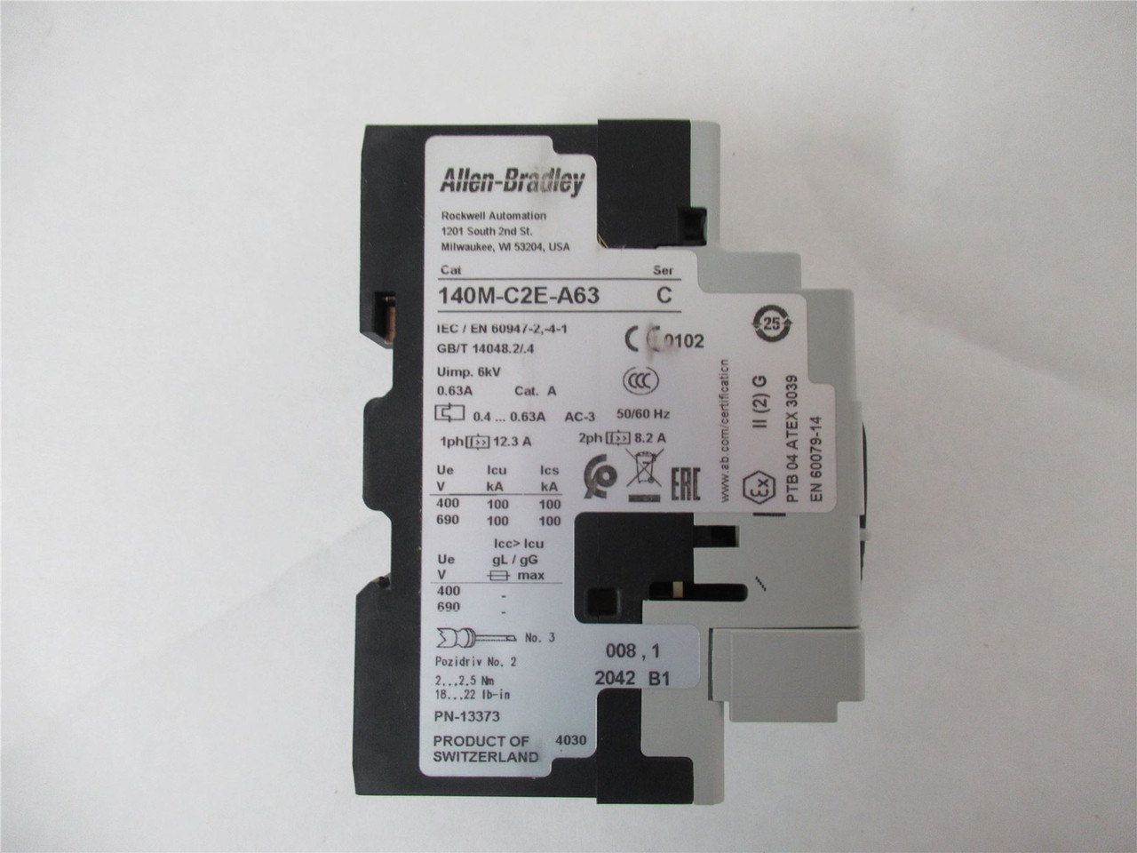 Allen-Bradley 140M-C2E-A63; Manual Starter .4-.63A; 3-Pole Allen-Bradley 140M-C2E-A63; Manual Starter .4-.63A; 3-Pole