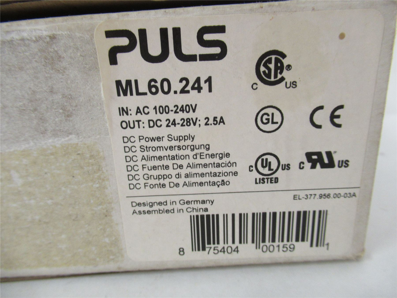 PULS ML60.241; AC DIN Rail Power Supply 1 Output 24V 2.5A