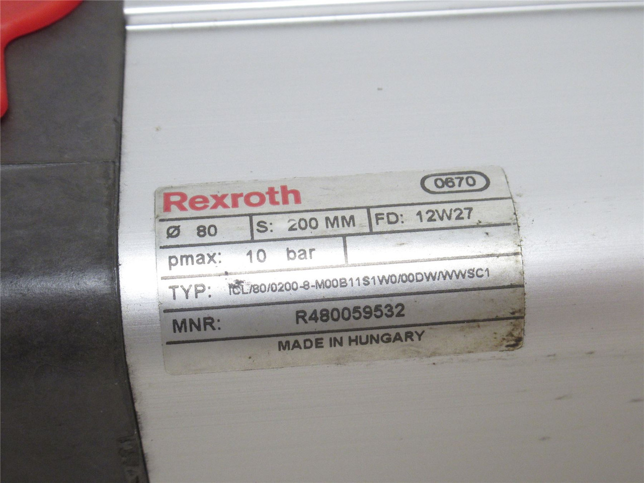 Rexroth R480059532; Air Cylinder; 80mmID x 200mm Stroke; 10BAR Rexroth R480059532; Air Cylinder; 80mmID x 200mm Stroke; 10BAR
