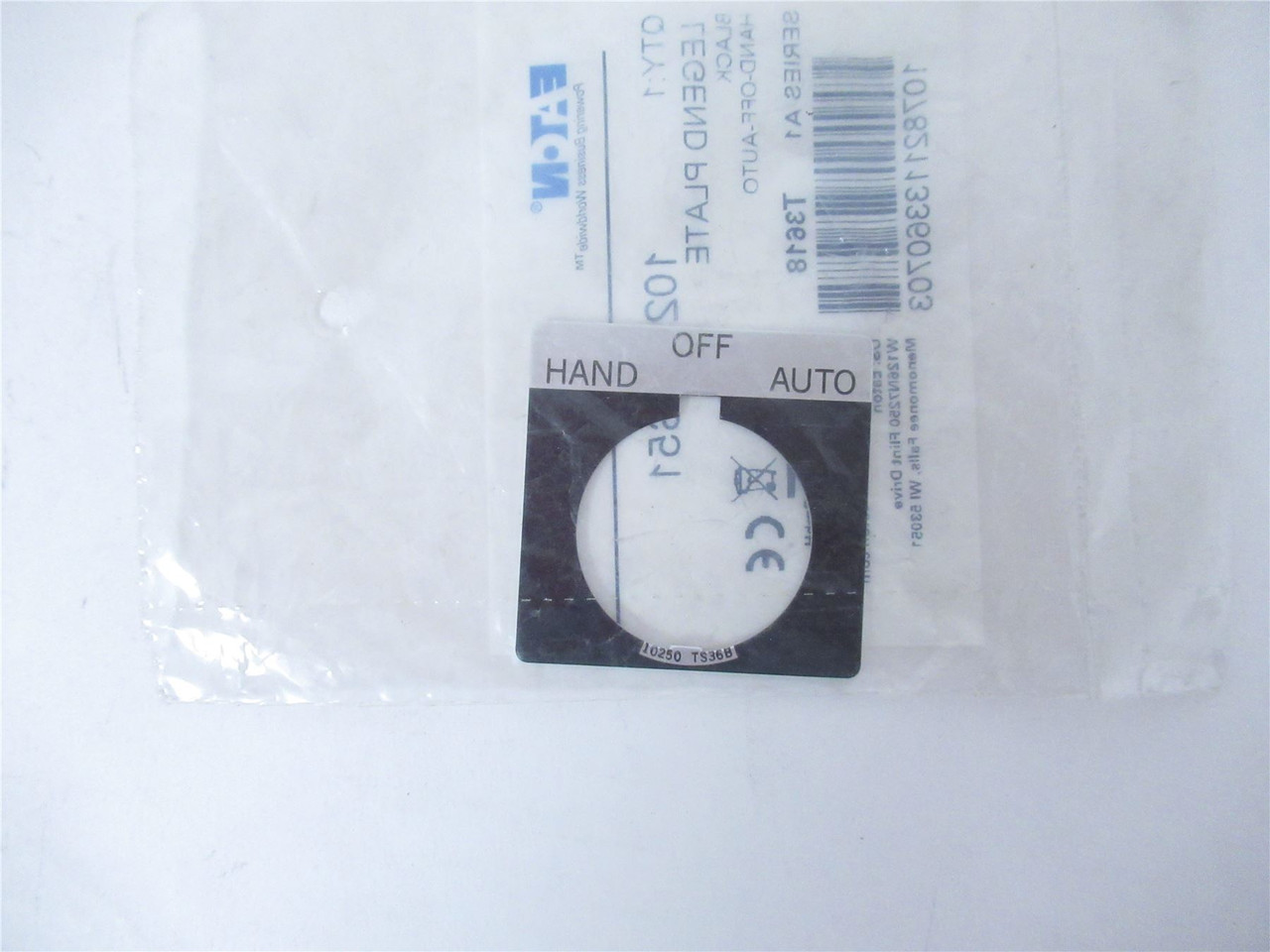Eaton 10250TS51; Legend Plate - "HAND/OFF/AUTO"