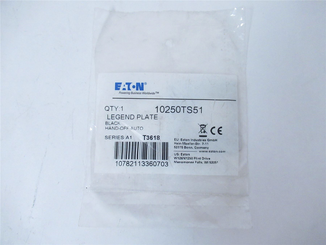 Eaton 10250TS51; Legend Plate - "HAND/OFF/AUTO"