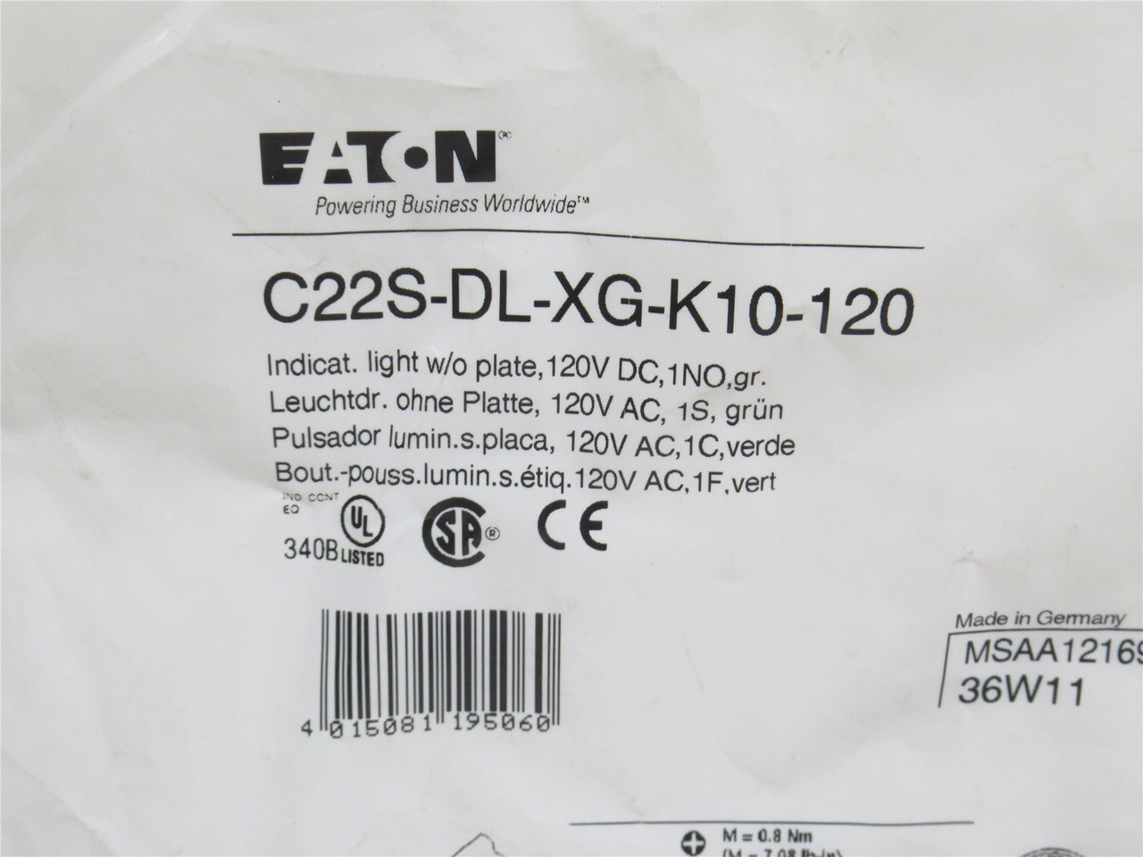 Eaton C22S-DL-XG-K10-120; Illuminated Push-Button W/Out Plate