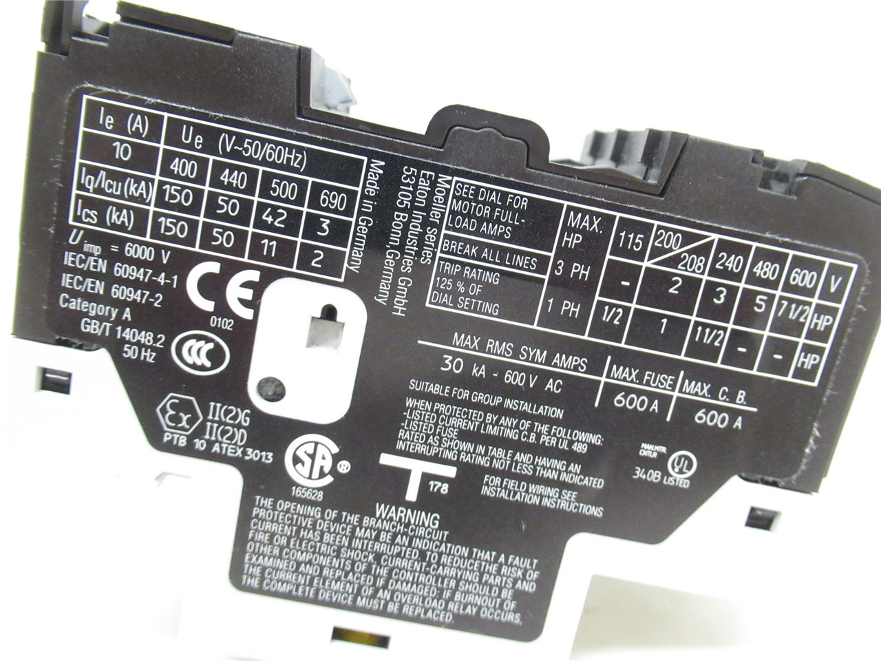 Eaton XTPT010BC1NL; Manual Motor Protector; 6.3-10A; 3P; 690V Eaton XTPT010BC1NL; Manual Motor Protector; 6.3-10A; 3P; 690V