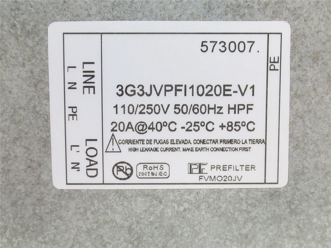 Pre-Filter 3G3JVPFI1020E-V1; Power Supply Filter; 110/250VAC