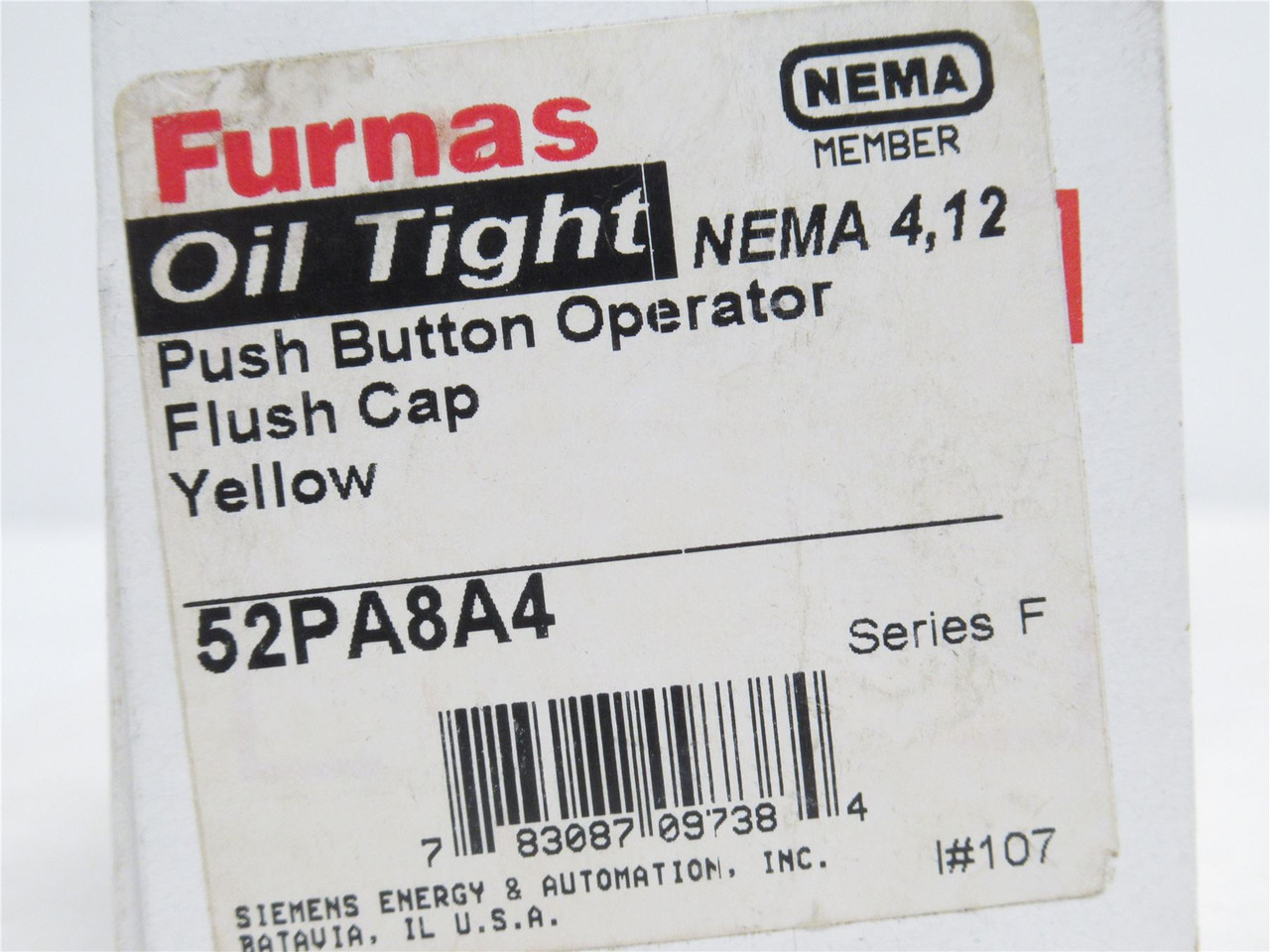 Furnas 52PA8A4; Yellow Push Button Operator; Flush Mount