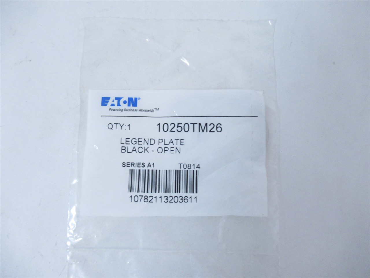 Eaton 10250TM26; Legend Plate - Black; "OPEN"