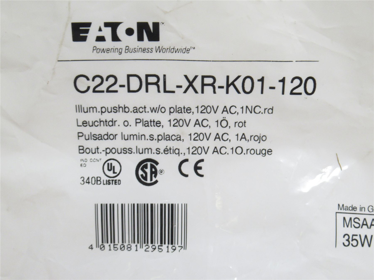 Eaton C22-DRL-XR-K01-120; Illuminated Push-Button Actuator