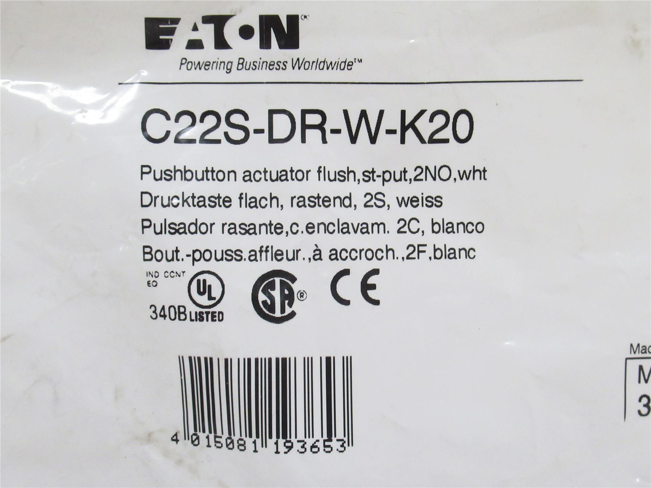 Eaton C22S-DR-W-K20; Push-Button; 110/230VAC; 2-NO; NON-Illum