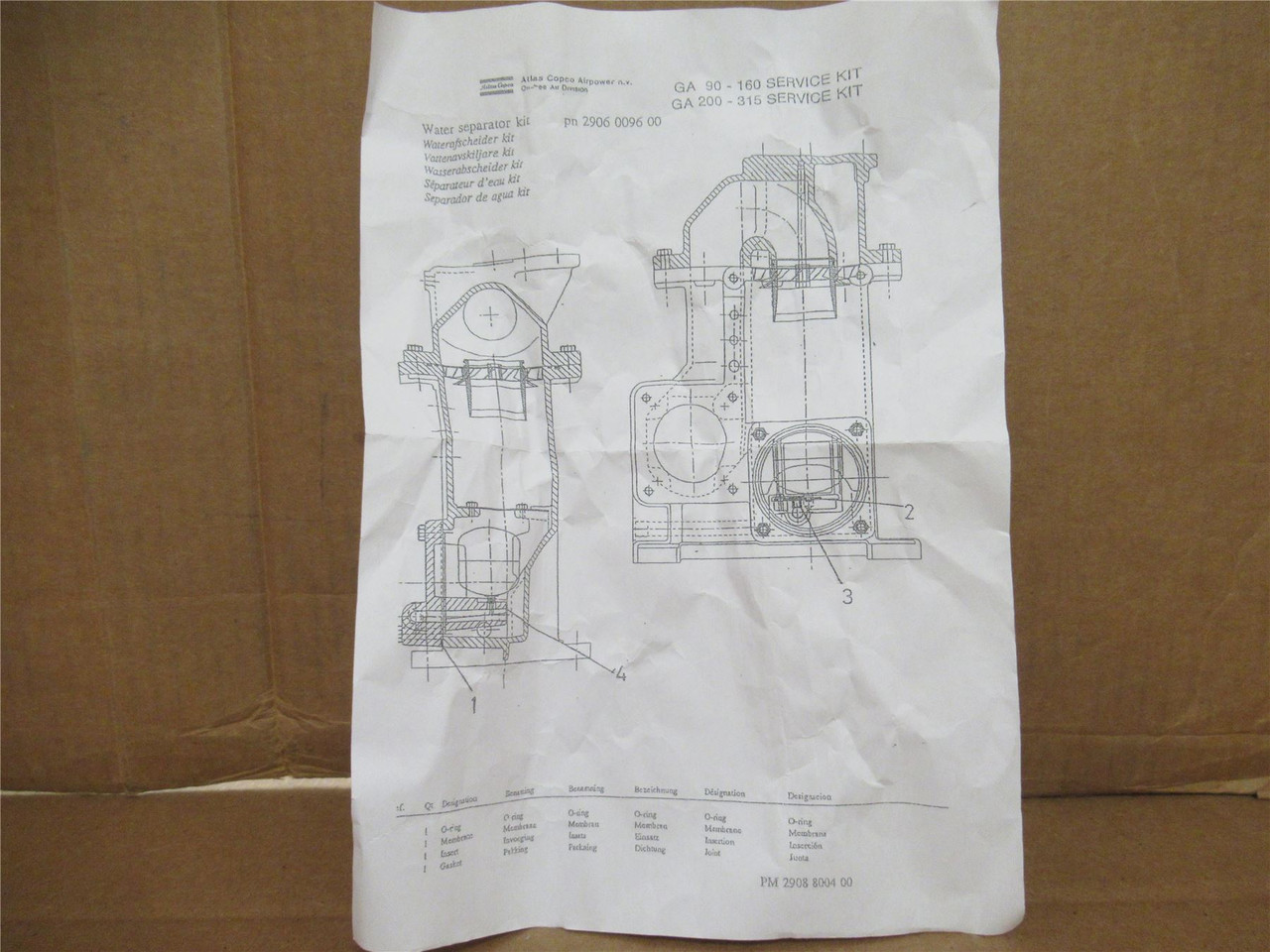Atlas-Copco 2906-0096-00; Air Compressor Water Seperator Kit