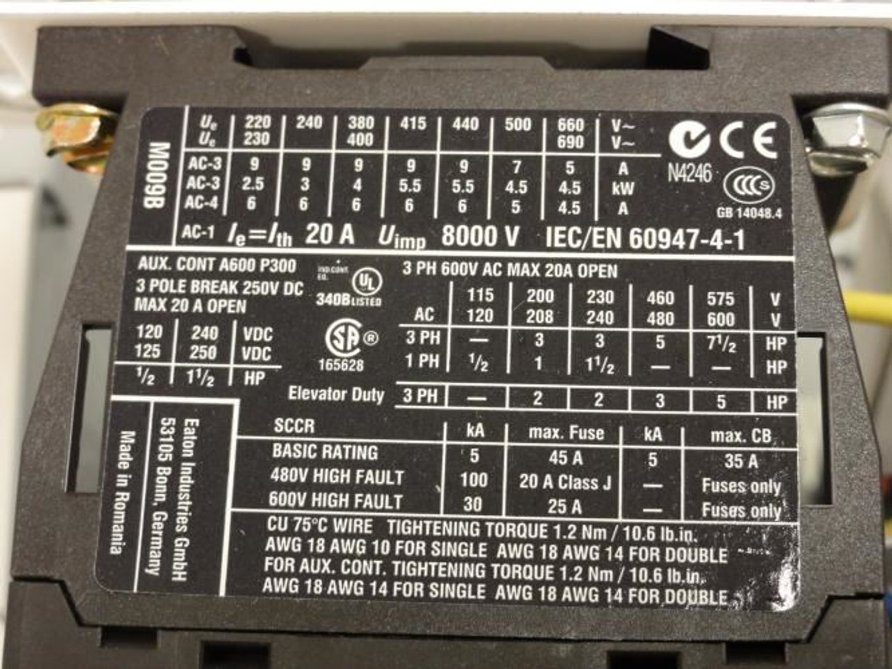 Eaton ECX09C1QHA-R61/C; Starter; 9A; 3P; 600V Max; Coil: 24VDC Eaton ECX09C1QHA-R61/C; Starter; 9A; 3P; 600V Max; Coil: 24VDC