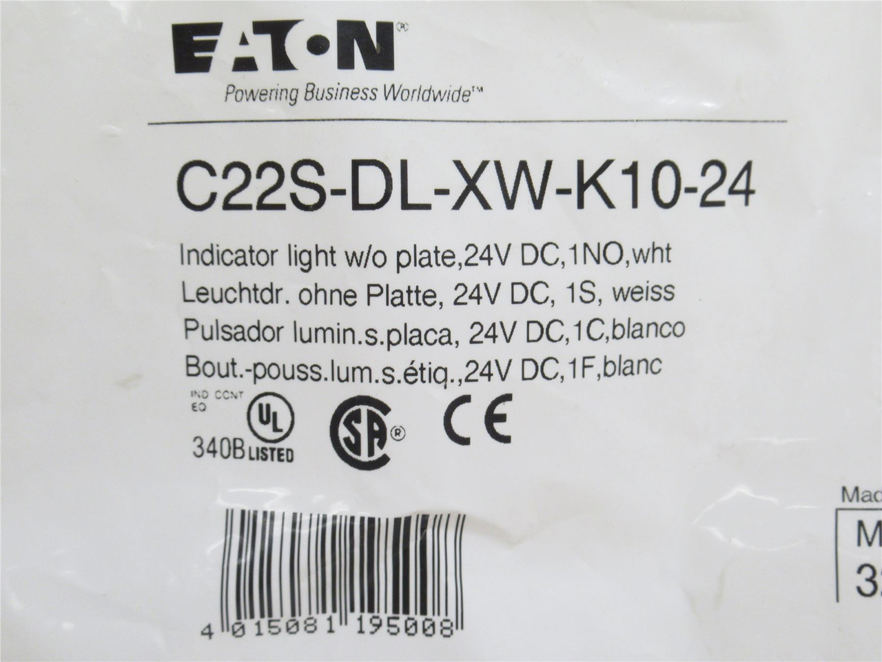 Eaton C22S-DL-XW-K10-24; Illuminated Push-Button; 24VAC/DC