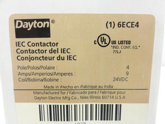 Dayton 6ECE4; Contactor 9A; 4P; 240V; Coil: 24VDC