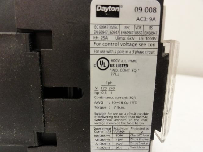 Dayton 6ECE4; Contactor 9A; 4P; 240V; Coil: 24VDC