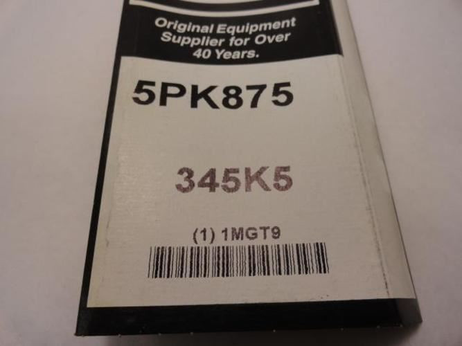Bando 5PK875; Serpentine Belt 345K5; 5-ribs 34.5"L; 1MGT9