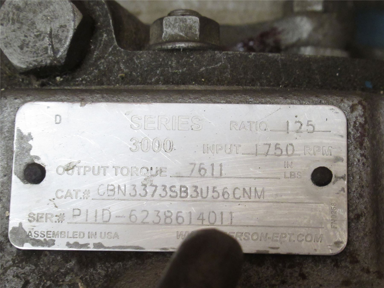 Emerson CBN3373SB3U56CNM; Gear Reducer 125:1 Ratio; Ser: 3000
