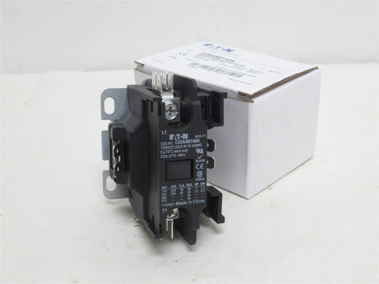 Eaton C25ANB140H; Contactor 40A; 1P; 600VAC; Coil: 277VAC Eaton C25ANB140H; Contactor 40A; 1P; 600VAC; Coil: 277VAC
