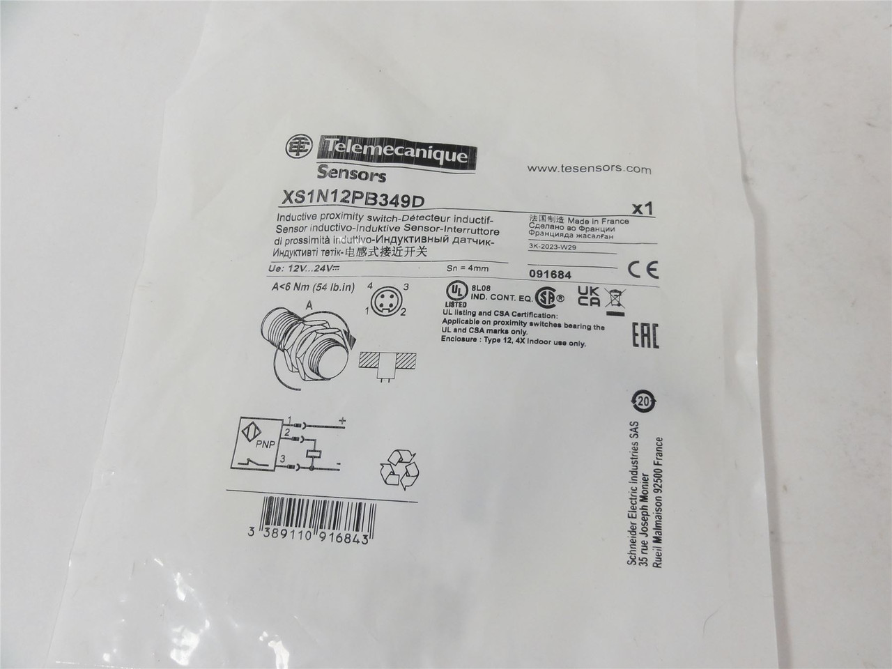 Telemecanique XS1N12PB349D; Proximity Sensor 12V-24V;4MM Size