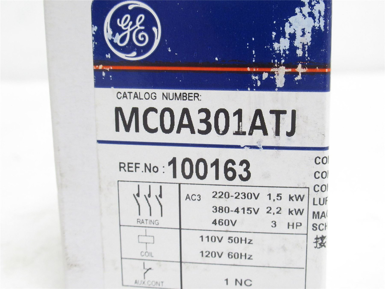 GE MC0A301ATJ; Contactor; 6A; 3P; 600VAC; Coil: 110/120VAC GE MC0A301ATJ; Contactor; 6A; 3P; 600VAC; Coil: 110/120VAC
