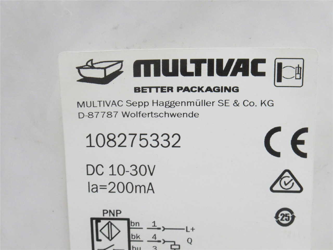 Multivac 108275332; Cylinder Switch MZR1; 10-30VDC; 200mA Multivac 108275332; Cylinder Switch MZR1; 10-30VDC; 200mA