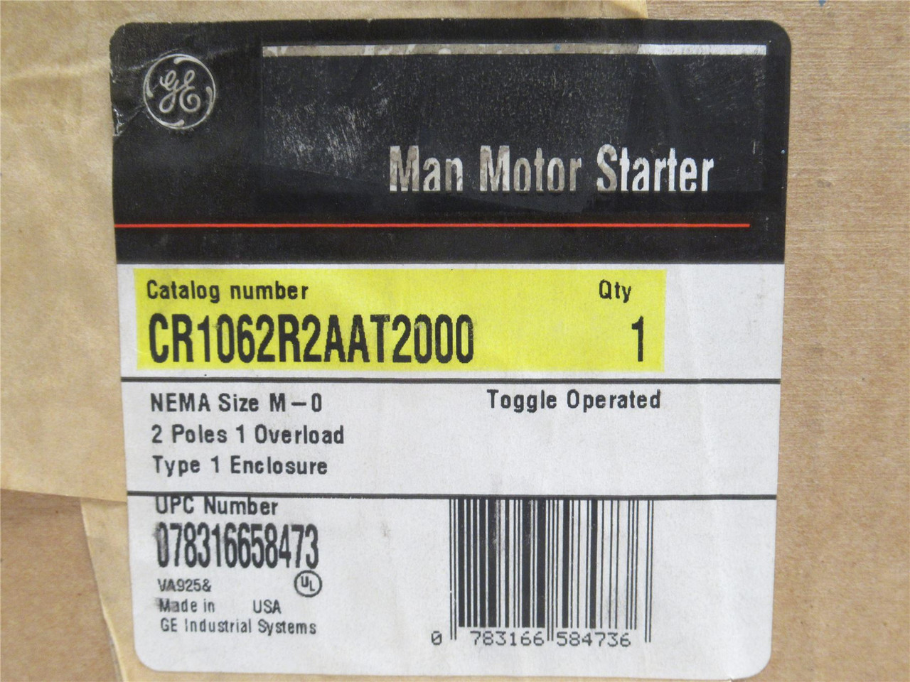 GE CR1062R2AAT2000; Enclosed Manual Start; 2P; 600VAC GE CR1062R2AAT2000; Enclosed Manual Start; 2P; 600VAC