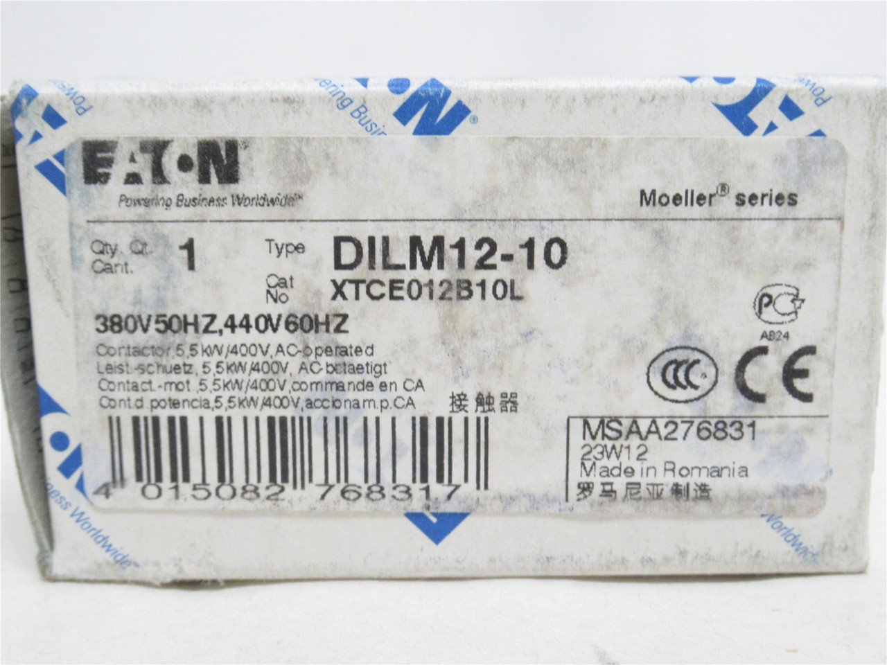 Eaton XTCE012B10L; Contactor 3P; 12A; 600VAC; Coil: 440VAC Eaton XTCE012B10L; Contactor 3P; 12A; 600VAC; Coil: 440VAC