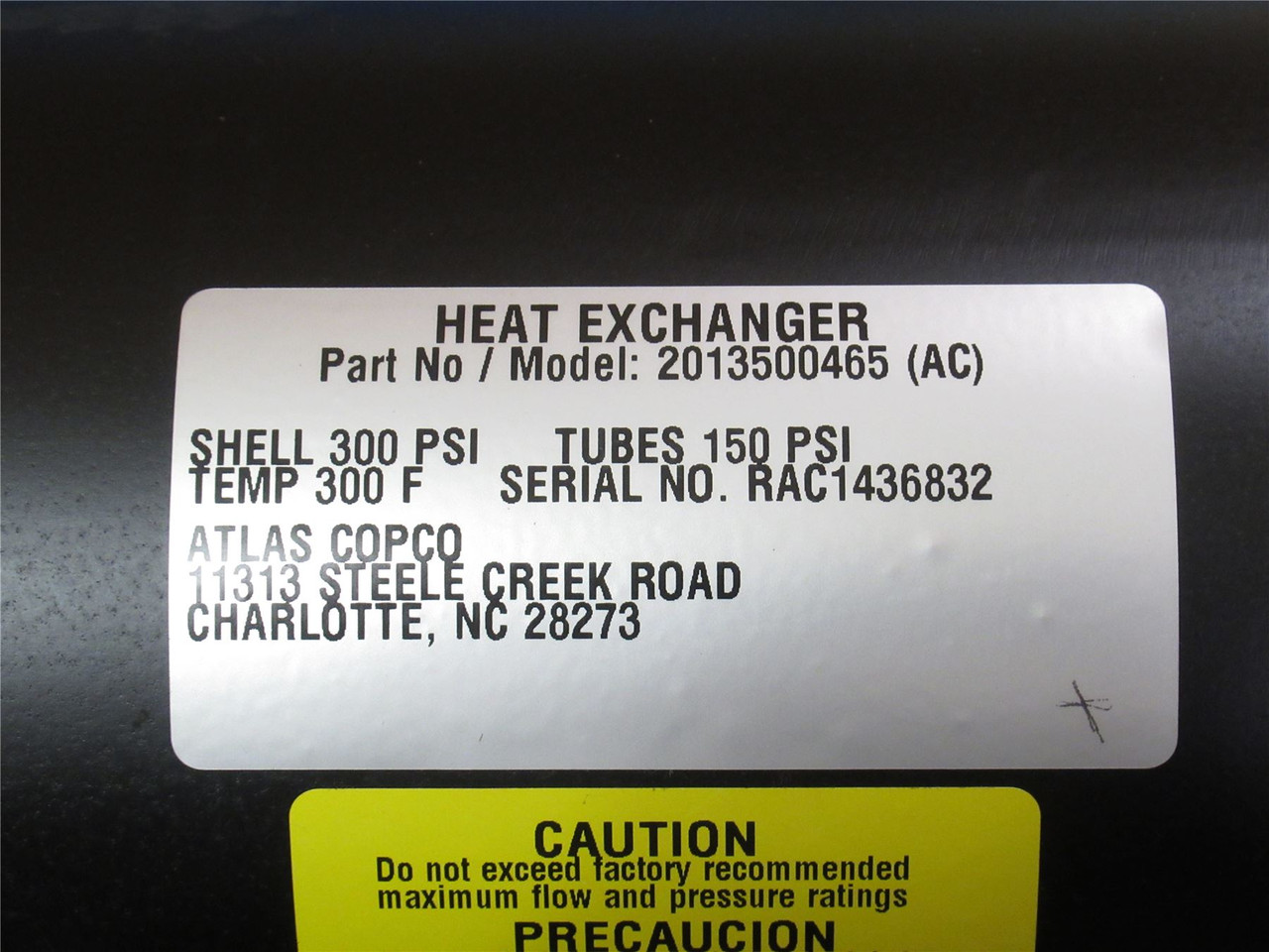 Atlas-Copco 2013500465; Heat Exchanger; 300PSI; 300Deg F