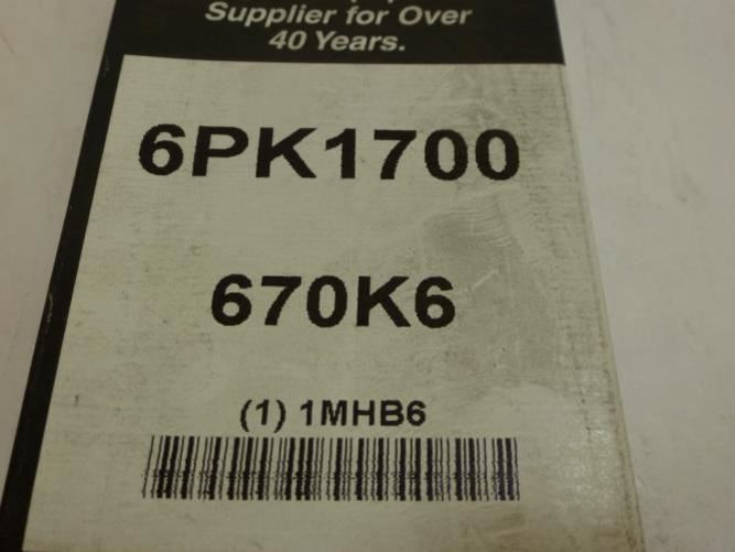 Bando 6PK1700; Serpentine Belt 670K6; 6-ribs 67.0"L; 1MHB6