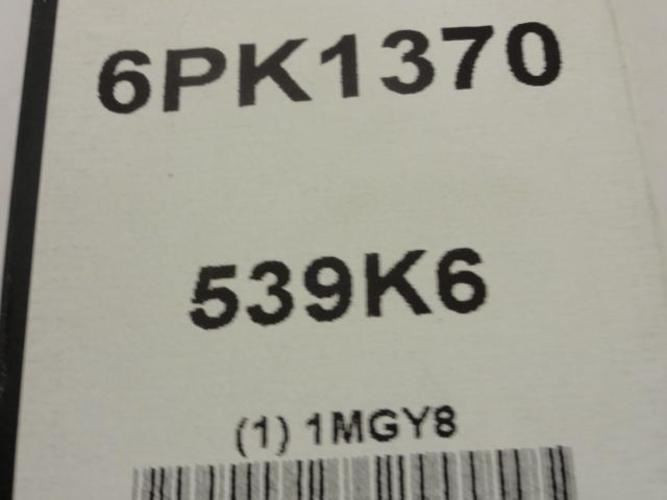 Bando 6PK1370; Serpentine Belt 539K6; 6-ribs 53.9"L; 1MGY8