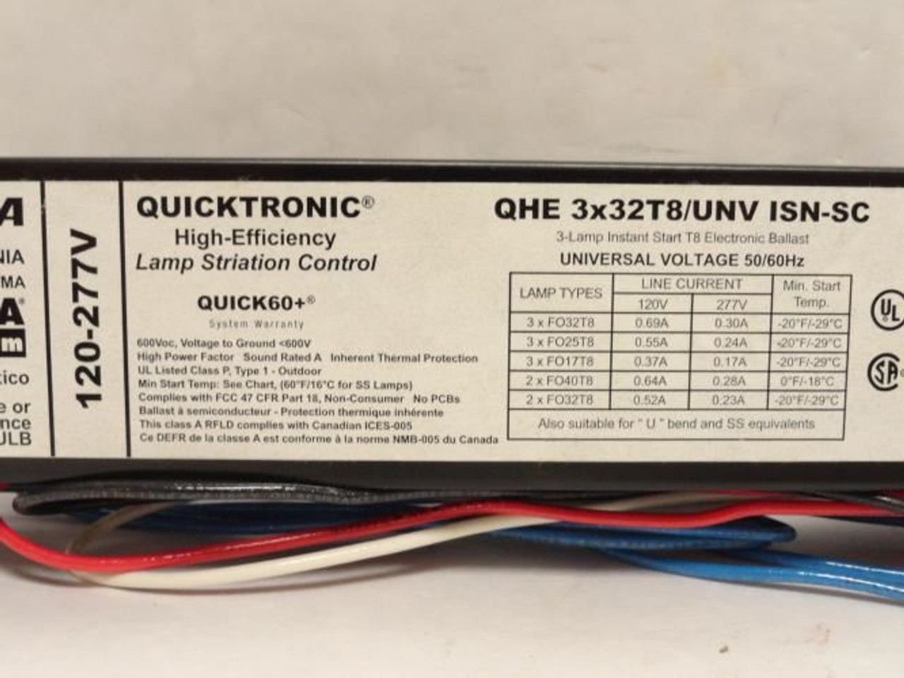 Sylvania QHE3X32T8; Instant Start Electronic Ballast; 120-277VAC