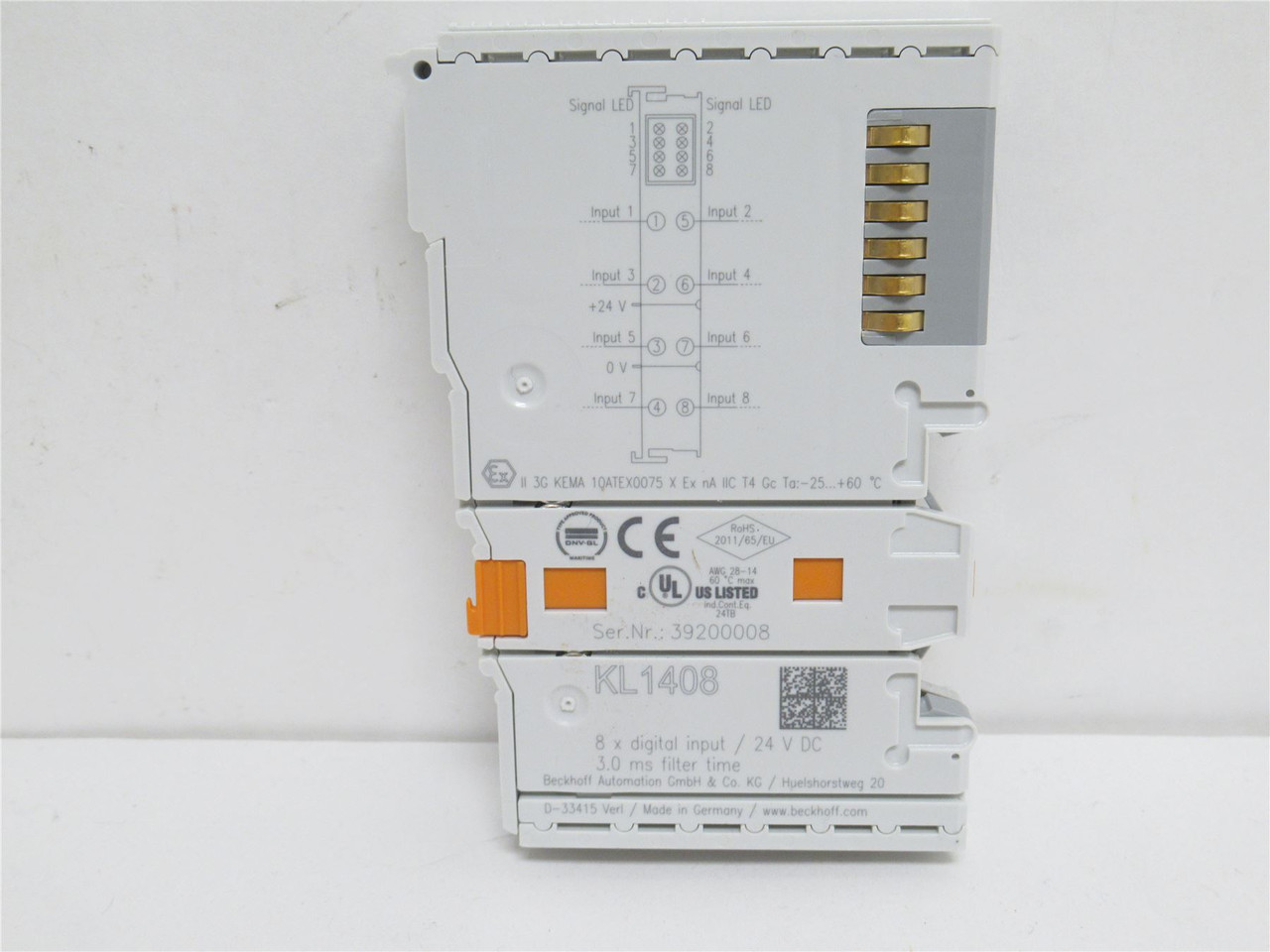 Beckhoff KL1408; Digital Input Terminal 8-Channel; 24VDC