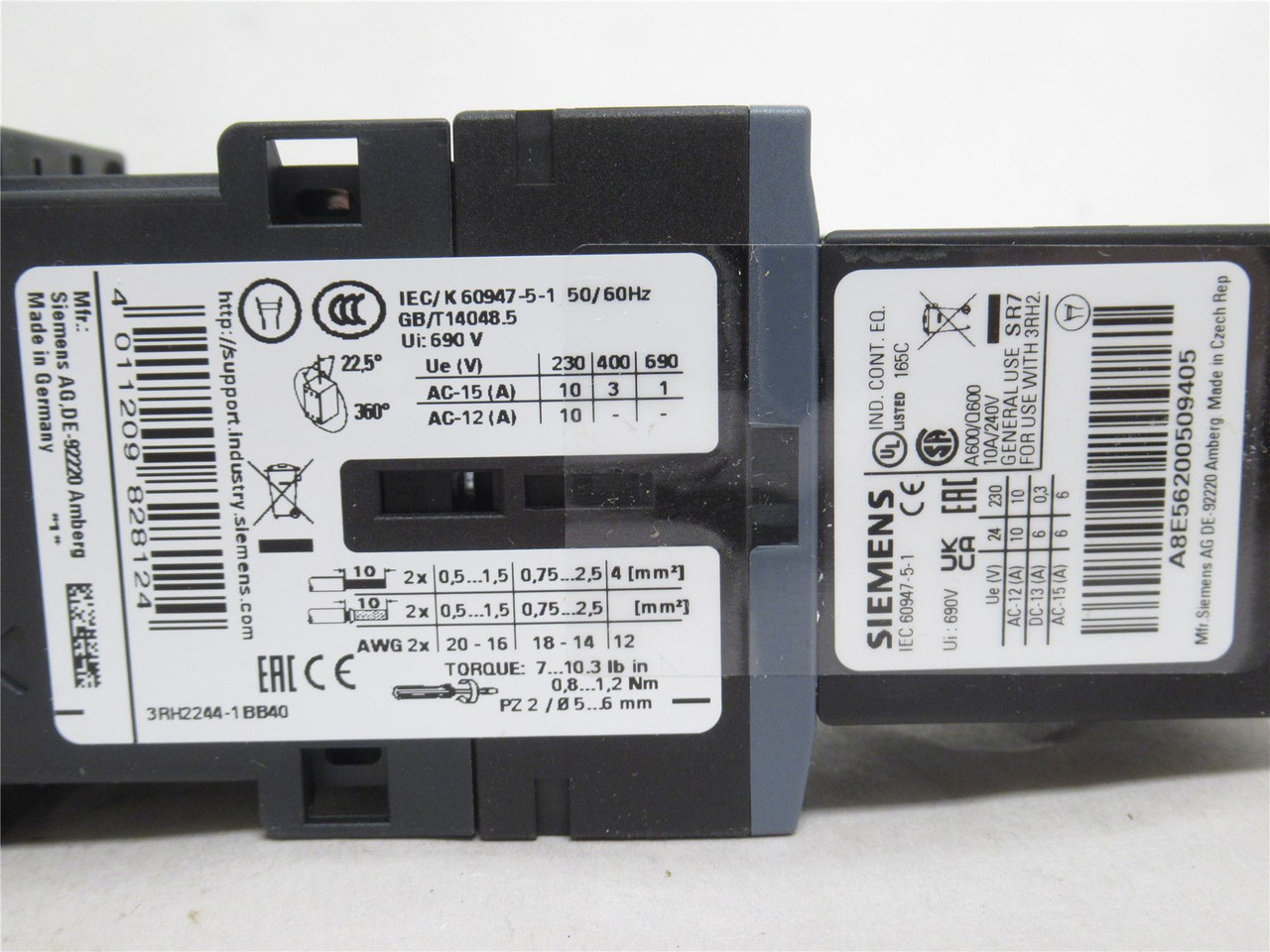 Siemens 3RH2244-1BB40; Contactor; 6A; 24VAC; Coil: 24VDC; 8P