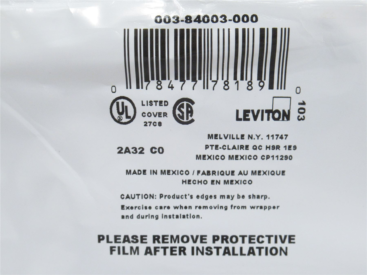 Leviton 003-84003; Lot-2; Duplex Receptacle Wall Plate; SS