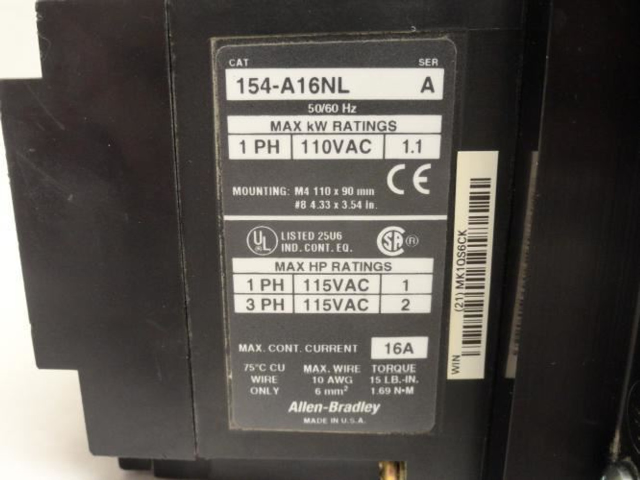 Allen-Bradley 154-A16NL; STC Softstart 16A 3P 115VAC 2HP Allen-Bradley 154-A16NL; STC Softstart 16A 3P 115VAC 2HP