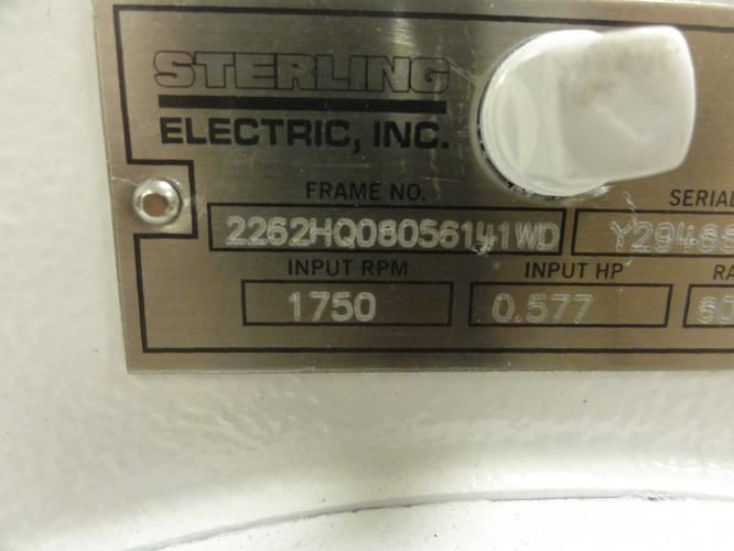 Sterling 2262HQ08056141WD; Worm Gear Speed Reducer RA; 80:1 R