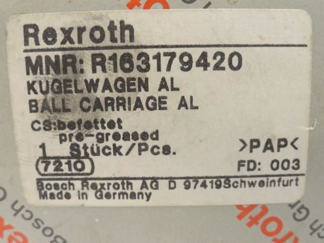 Rexroth R163179420; Linear Runner Bearing Block Carriage