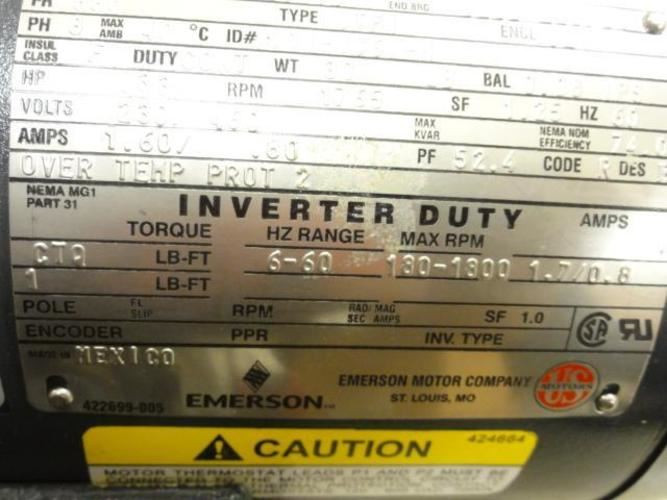 Emerson U13T2BCR; MOTOR With VFD; .33HP; 480V 3-ph