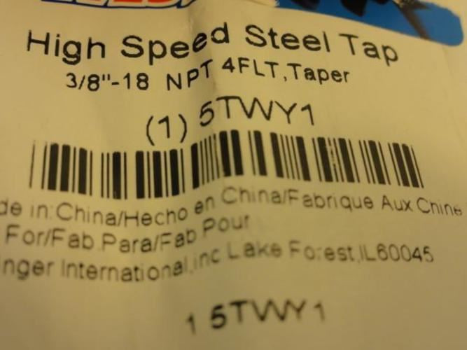 Westward 5TWY1; Tap; Taper Pipe; 3/8-18 NPT
