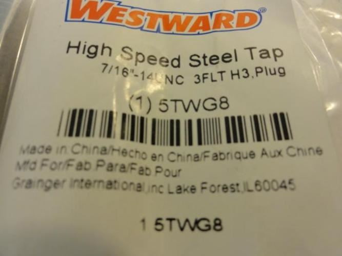 Westward 5TWG8; Spiral Point Tap; 7/16-14; 3 Flute; TiCN