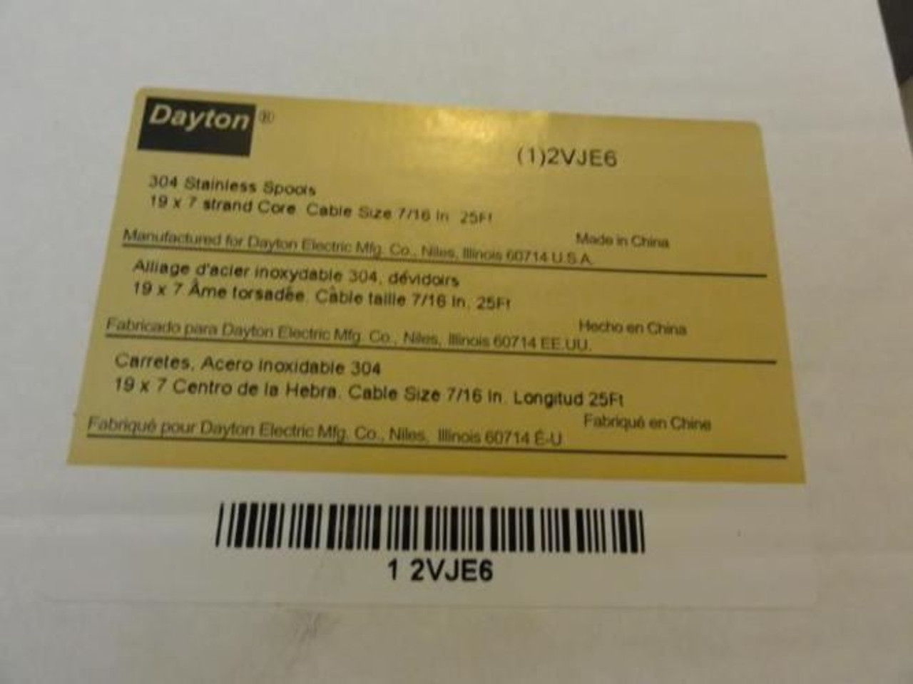 Dayton 2VJE6; Cable 7/16" Cable Size 25 Length