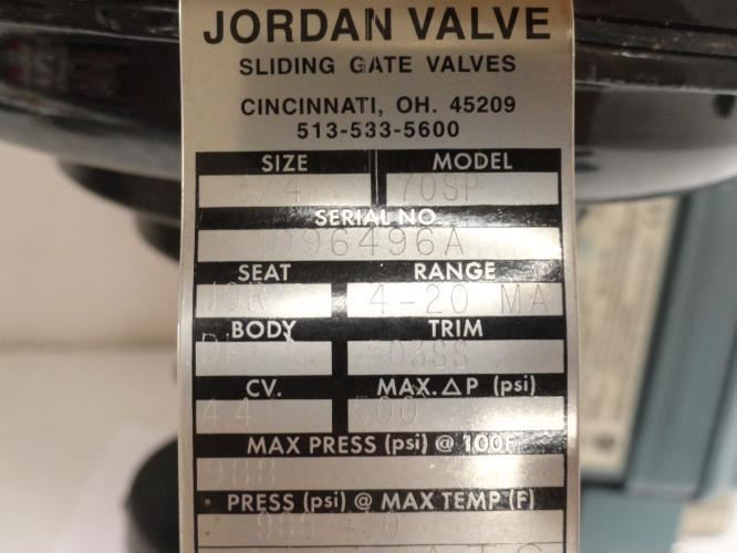 Jordan Valve 70SP; Sliding gate Valve; 3/4 NPT; 988 Max PSI