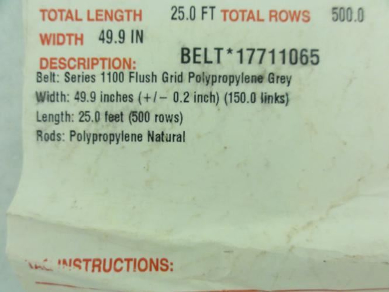 Intralox 17711065; Belt; 49.9" W; 25' Length; 2 Sections