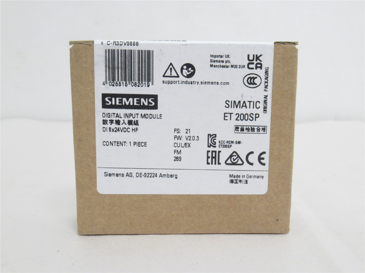 Siemens 6ES7131-6BF00-0CA0; Digital Input Module; 8x24VDC