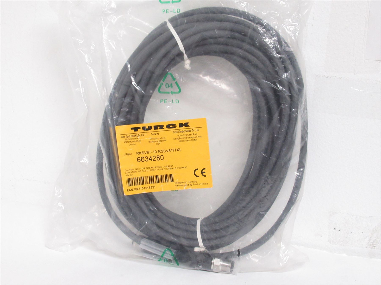 Turck RKSV8T-10-RSSV8T/TXL; Actuator and Sensor Cable; 30V