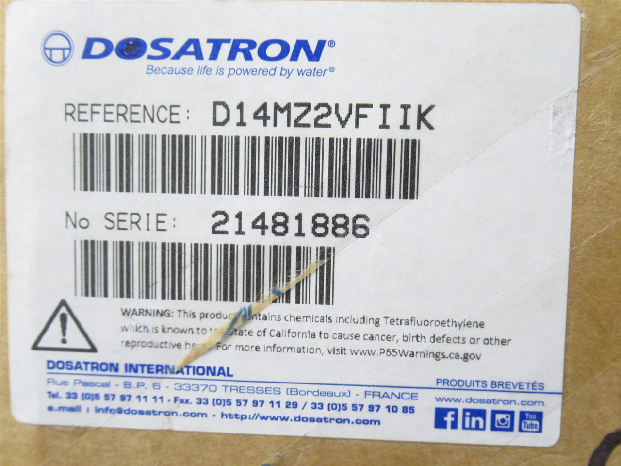Dosatron D14MZ2VFIIK; Liquid Injection Mod; 3/4NPT 14GPM 85PSI