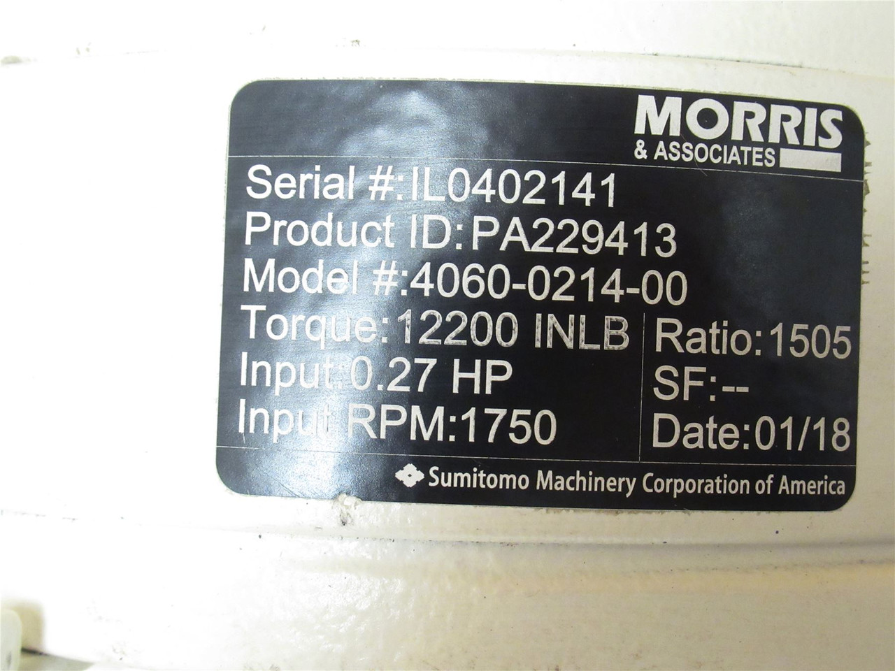 Sumitomo 4060-0214-00; Speed Reducer PA229413; 1505:1 Ratio