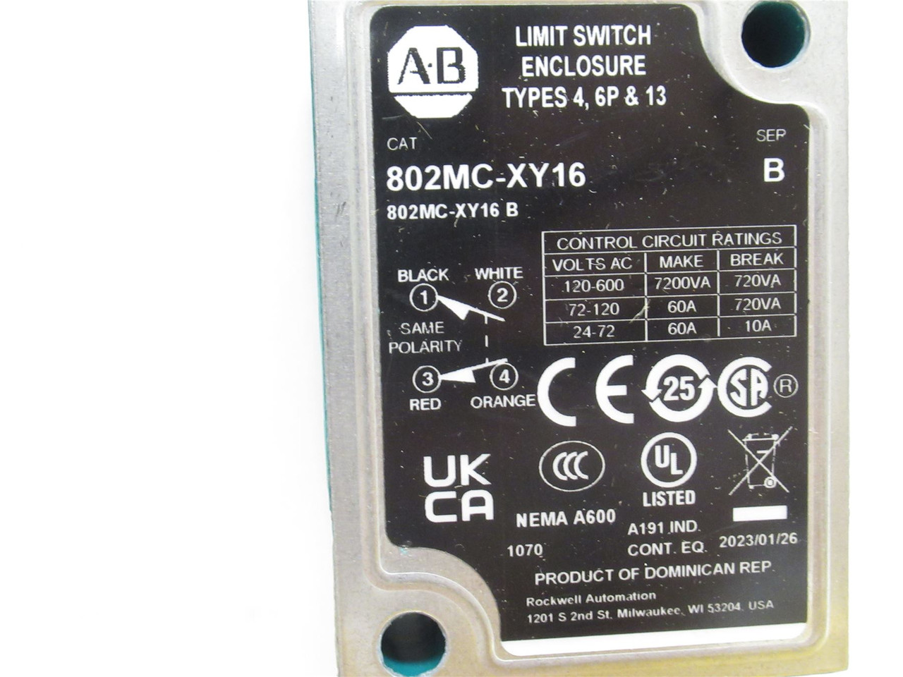 Allen-Bradley 802MC-XY16; Wired Limit Switch 60A; 600VAC