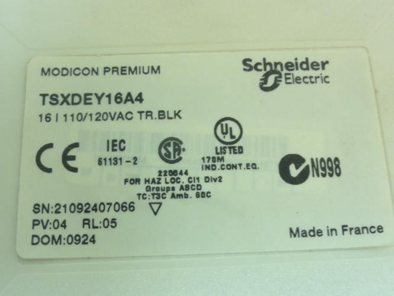 Schneider TSXDEY16A4; Discrete Input Module; 100-120VAC