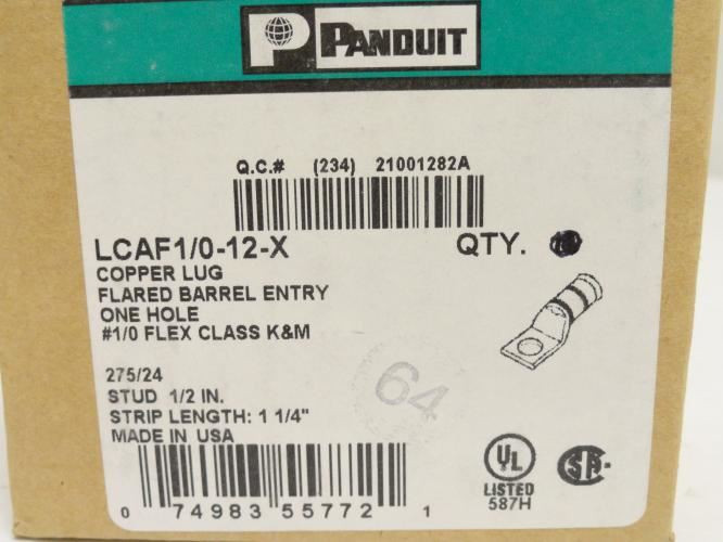 Panduit LCAF1/0-12-X; Crimp Terminal 1/2" One-Hole 1/0 AWG