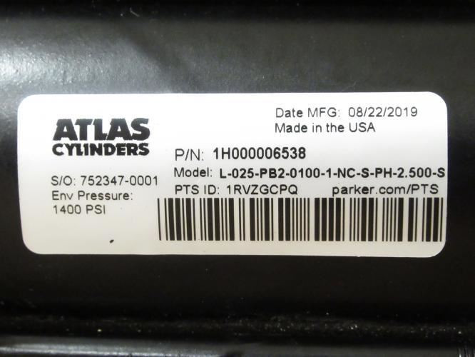 Atlas L-025-PB2-0100-1-NC-S-PH-2.500-S; Air Cylinder; 1400PSI